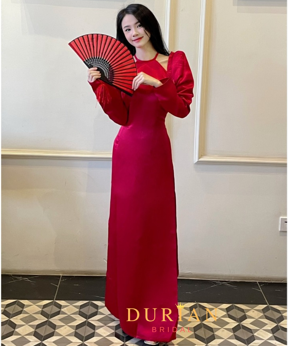 Áo dài cưới màu đỏ mẫu 3
