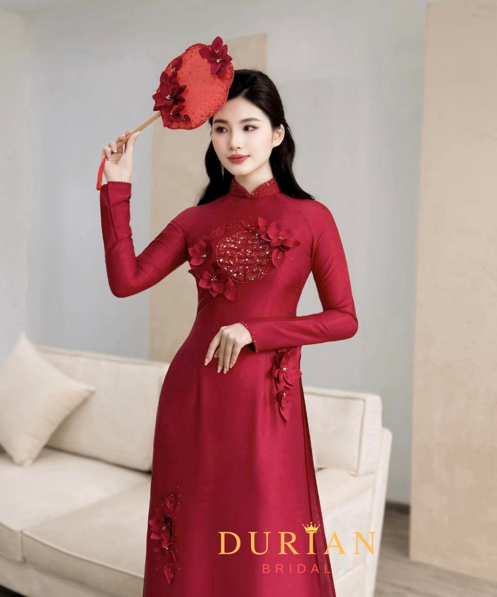 Áo dài cưới màu đỏ mẫu 2