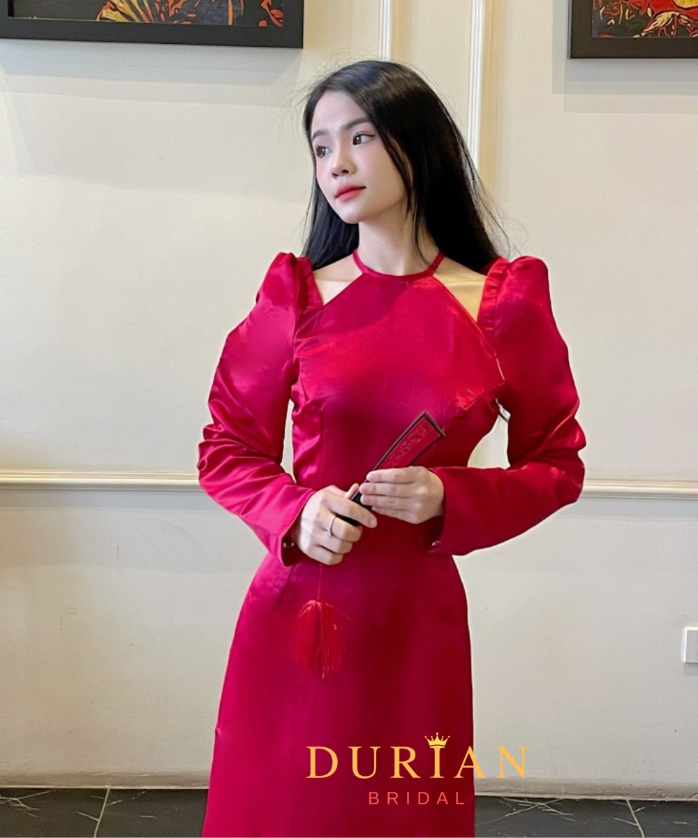 Áo dài cưới màu đỏ mẫu 3