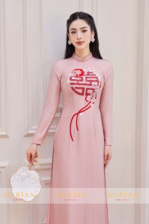 Áo dài ăn hỏi cho cô dâu thêu chữ hỷ DR6802 mẫu 2