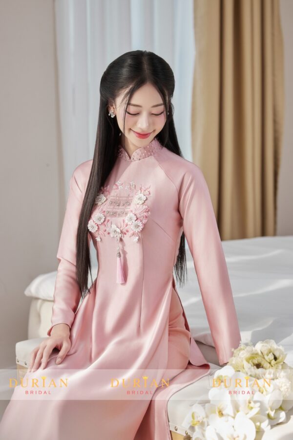 Áo dài ăn hỏi cho cô dâu thêu chữ hỷ DR6803 mẫu 3