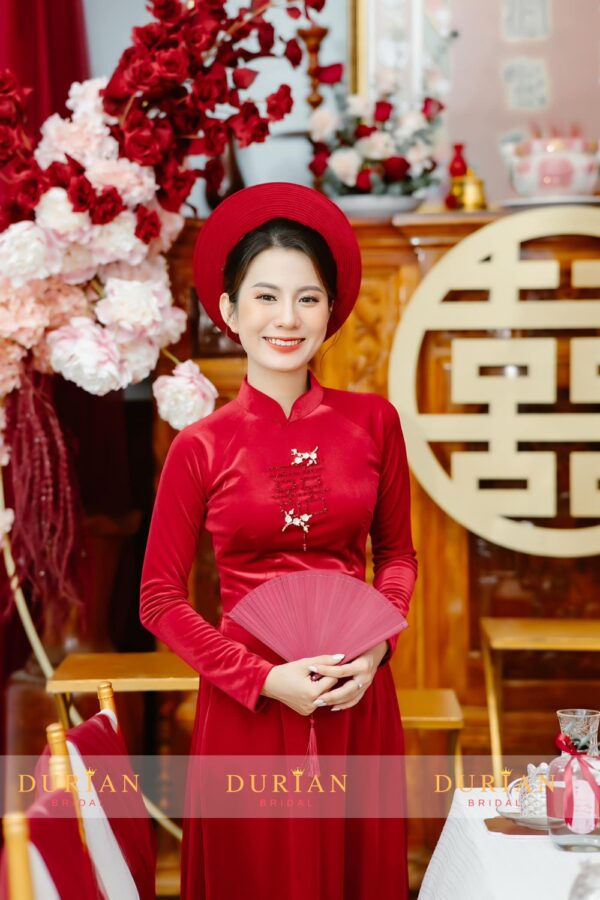 Áo dài ăn hỏi cho cô dâu thêu chữ hỷ DR6804 mẫu 4