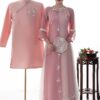 Áo dài ăn hỏi cặp đôi cổ tròn 4 tà tay cánh tiên DR6609
