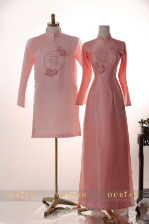 Áo dài đính hôn cô dâu chú rể đính kết song hỷ DR6611