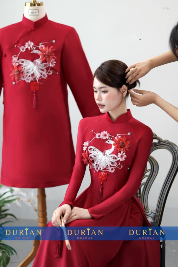 Áo dài cưới cô dâu chú rể DR6613 mẫu 3