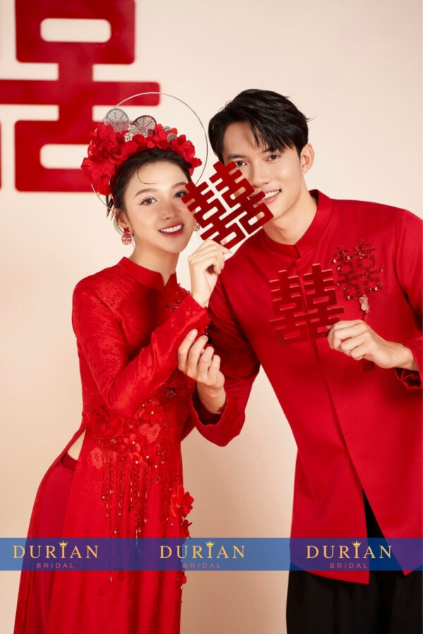 Áo dài cưới cô dâu chú rể DR6622 mẫu 3
